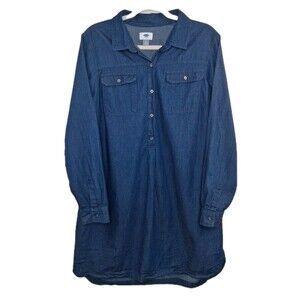 Old Navy Long Sleeve Button-up Denim Shirt Dress Women's Size L Business Casual